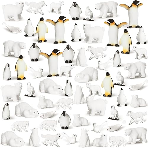Poen 64 piezas de figuras de animales árticos, osos polares, figuras de pingüinos, mini animales antárticos, juguetes para niños, oso blanco,