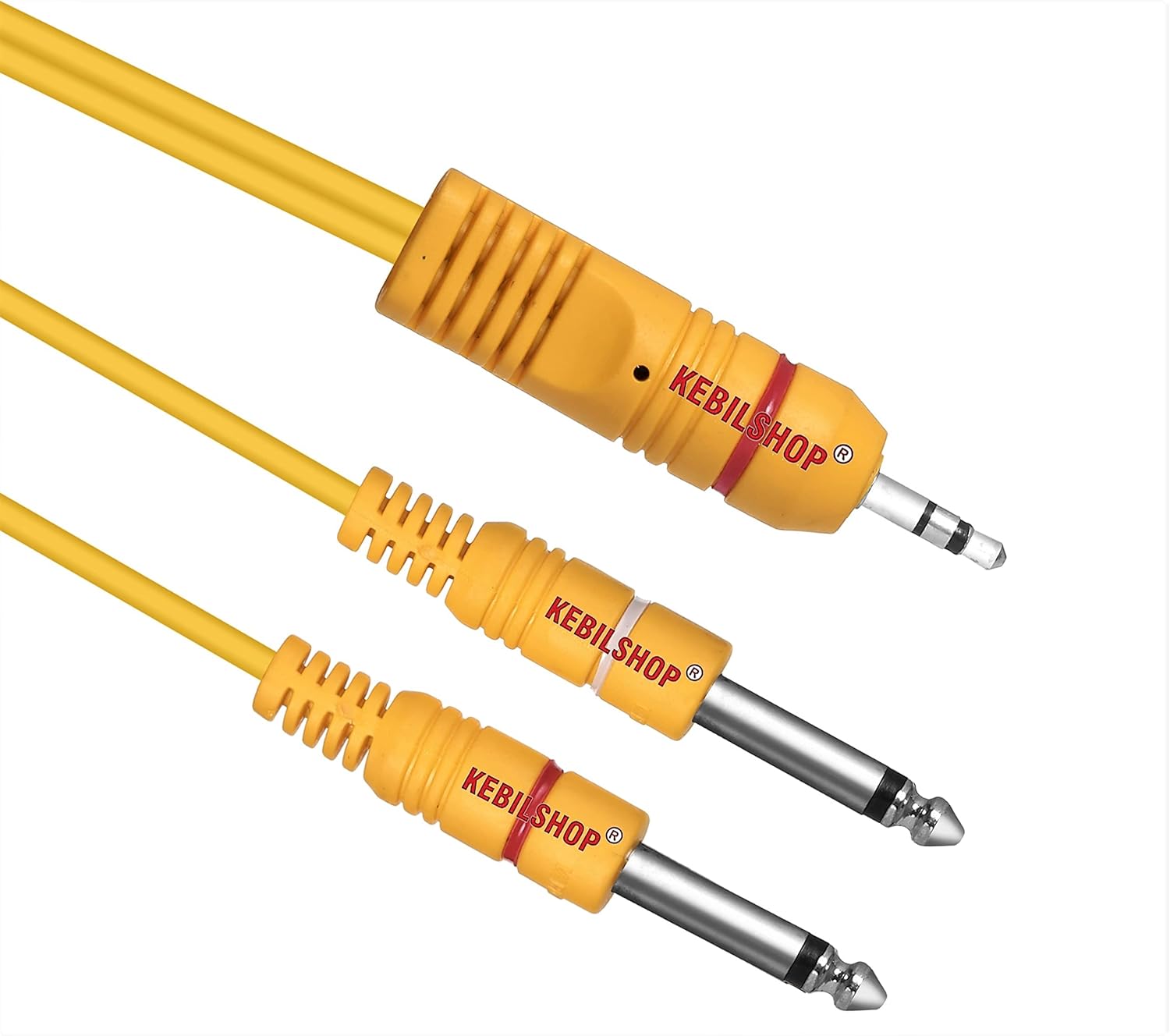 Kebilshop Aux 3.5Mm 1/8 Trs Stereo Male To 2/Dual 6.3Mm 1/4 Ts Mono P38 Audio Male Y Splitter Cable For Personal Computer, Laptop, Phone, Multimedia Speakers (Yellow, 5Mtr/16.4Feet)