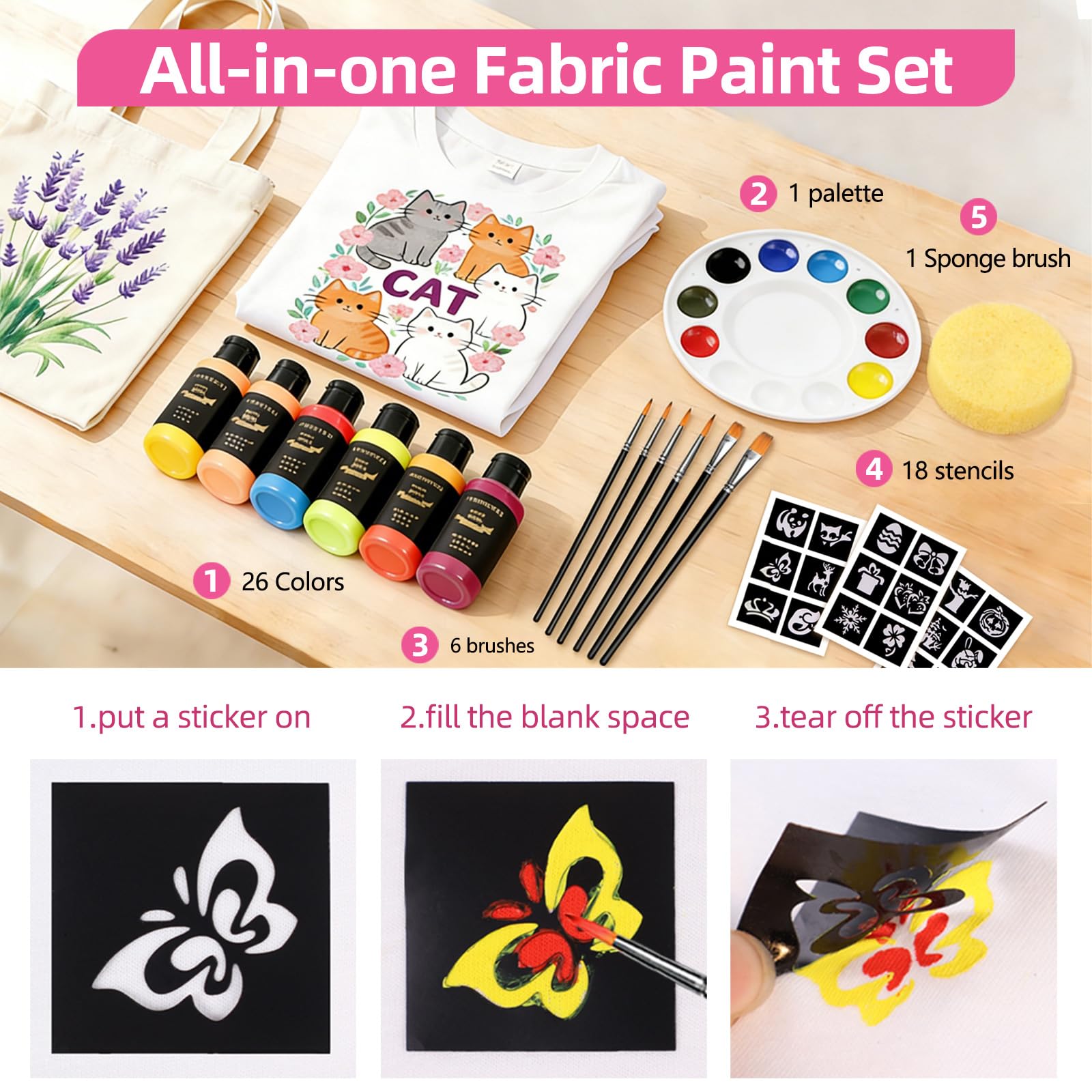 Colorful Set di colori per tessuti, 26 colori, 60 ml, kit di pittura permanente per scarpe, tela, non tossici, per adulti, principianti e artisti