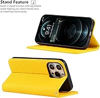 Vista 75 de iCoverCase Funda tipo cartera compatible con iPhone 13 Pro Max con ranuras para tarjetas, funda magnética de piel auténtica con bloqueo RFID, Naranja