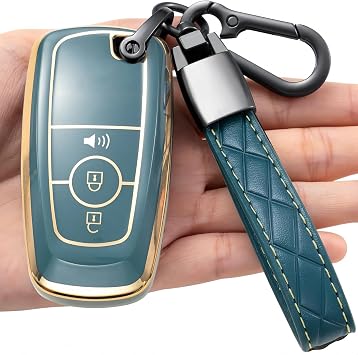 for Ford Key Fob Cover Soft TPU with Keychain Full Protection Key Case for 2018-2025 Explorer Bronco Escape Edge Expedition F-150 Fusion Maverick Mustang Ranger Accessories 3 Button, A Gray