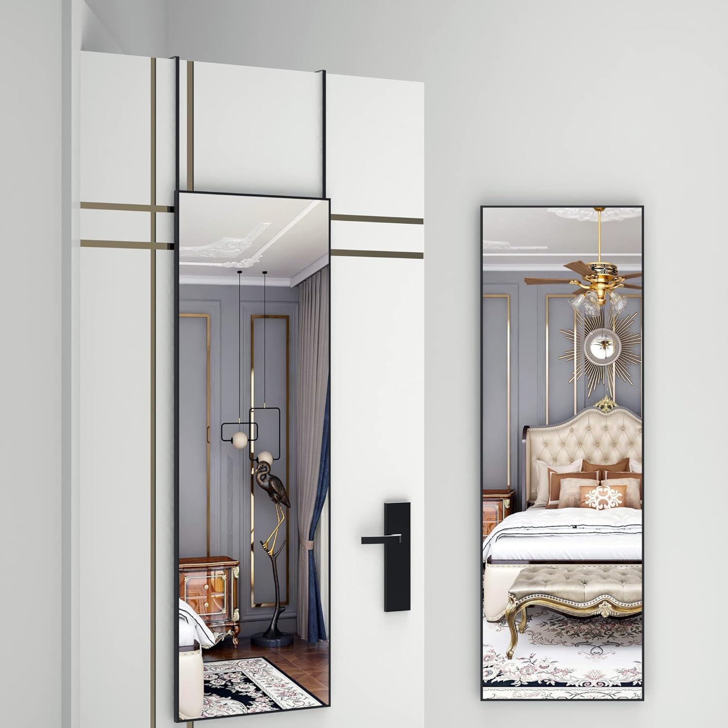 BEAUTME Full Length Mirror, Square Long Standing Wall Mirror Bedroom ...