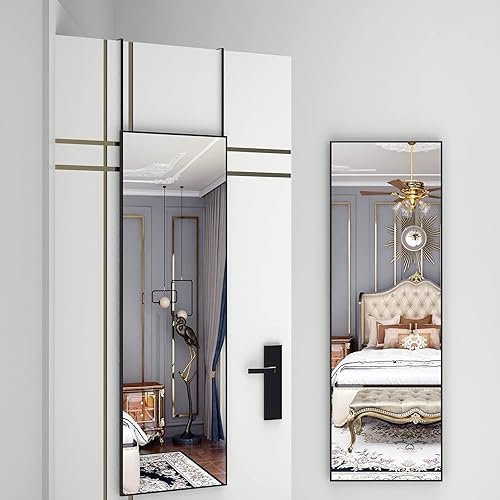 BEAUTME Over The Door Mirror Full Length Mirror, Square Long Standing Wall Mirror Bedroom Floor Mirror Dressing Door Mirror Full Length (Black, 106 * 35cm) - 41.7L x 13.8W inches - Black