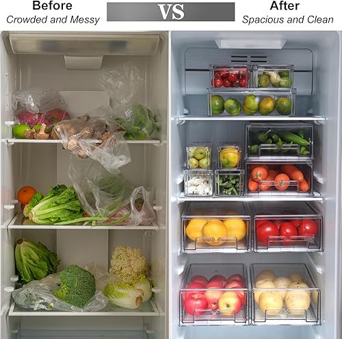 Miniatura 5 de Taiuloo Paquete de 2 contenedores organizadores apilables para refrigerador con cajón extraíble, contenedores transparentes sin BPA para