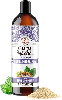 GuruNanda Sesame Mint Oil Pulling Mouthwash for Gentle & Natural Oral Care, Pure Sesame & Mint Extracts, Supports Happy Gums & Oral Hygiene, Alcohol-Free, 8 Oz
