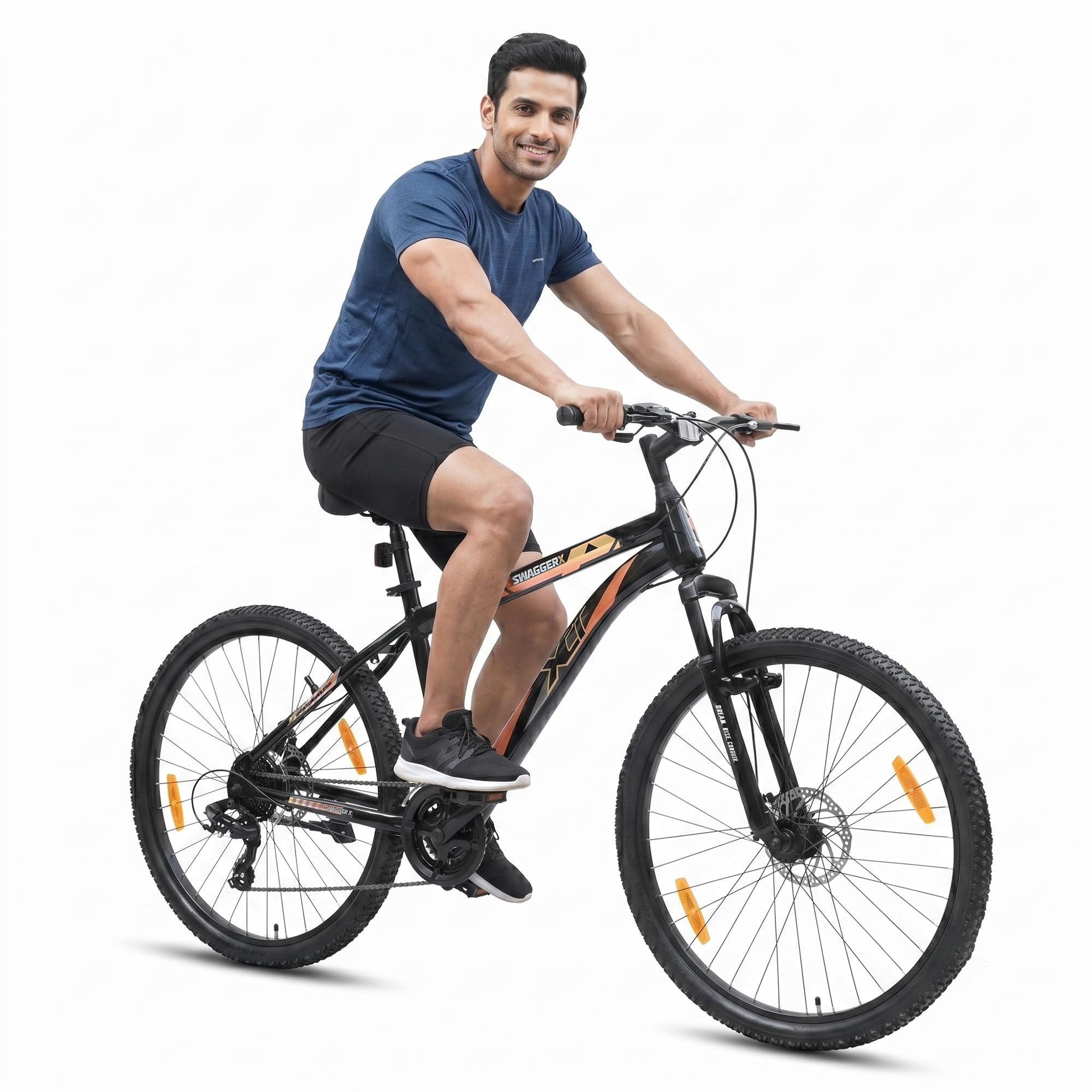 XCi Swagger X 2.0 Mountain Bike | 26-Inch Tyres | 21-Speed Shimano Gears | Tuff Shox Suspension | Mechanical Disc Brakes | Youth 12+ Years |17-Inch Ultra Light Steel Frame | Black Orange-image-2