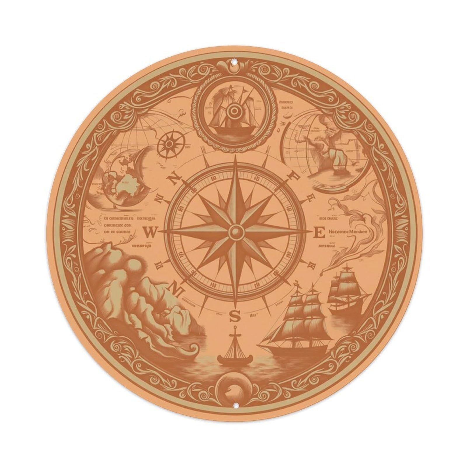 Vintage Nautical Compass World Map Tale Chronicle Metal Tin Sign