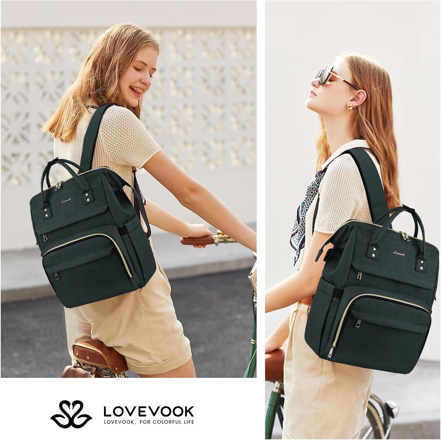 LOVEVOOK Laptop Backpack for Women,18 Inch Professional Womens Travel Backpack Purse Computer Laptop Bag Nurse Teacher Backpack,Waterproof College Work Bags Carry on Back Pack with USB Port,Dark Green - Image 6