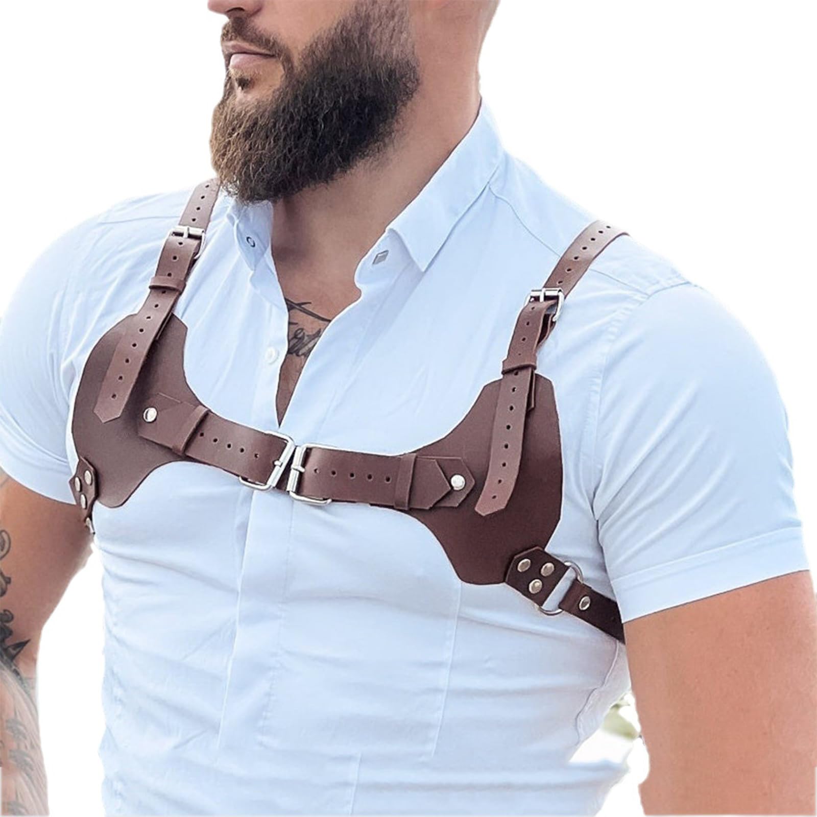 Ruarby Unisex Dark Brown Fashion Punk Belt Adjustable Chest Lingerie Belt Harness Men Suspenders Harness Brown Pu Leather Body For Men Confidence Boosting Accessory