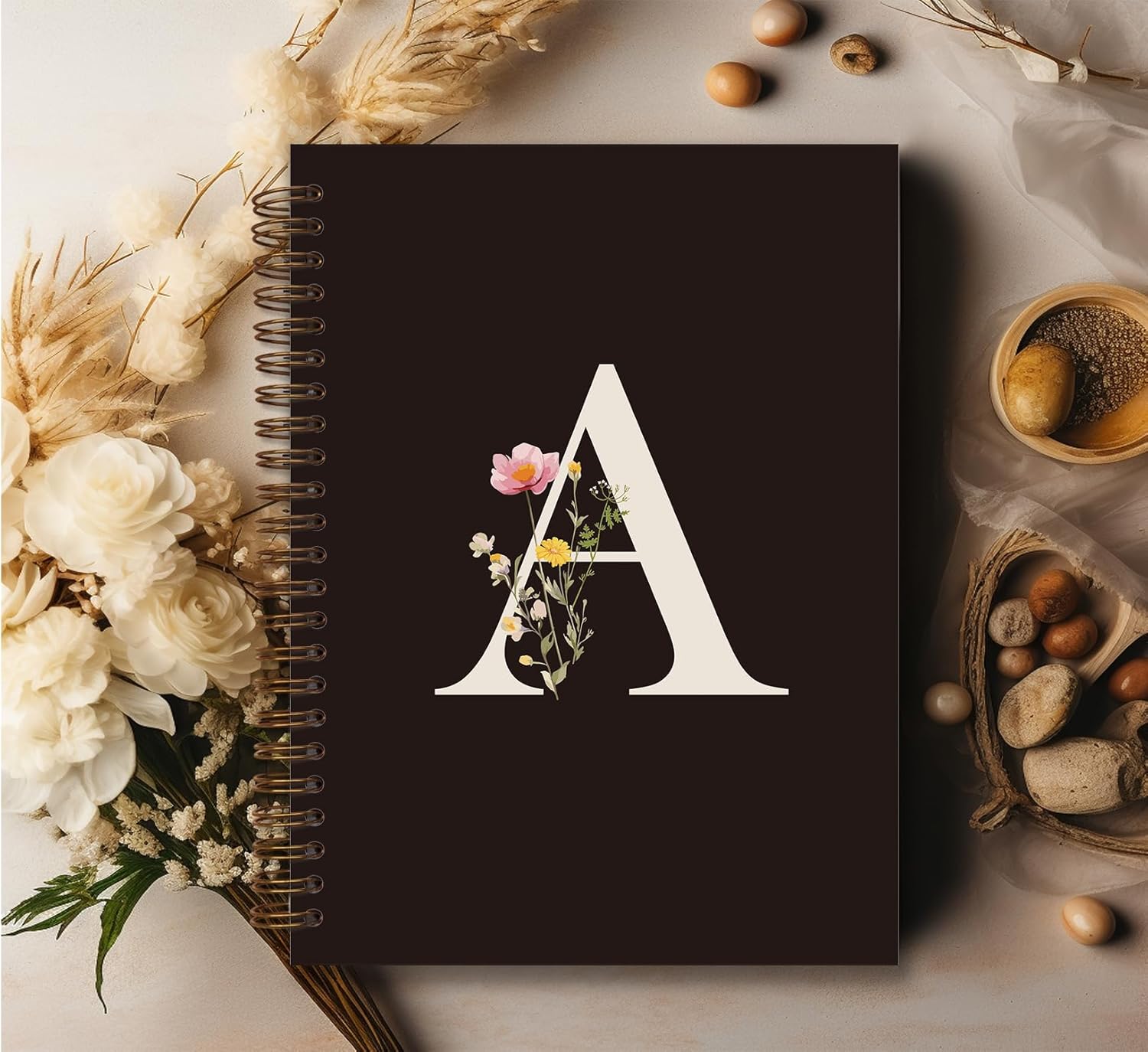 Trendy Personalized Journal Hardcover Spiral Notebook,Black Initial Letter A Notebook,Monogrammed Gifts for Women Teen Girl,College Ruled Hardcover Spiral Notebook 5.5 x 8.3 - Image 3