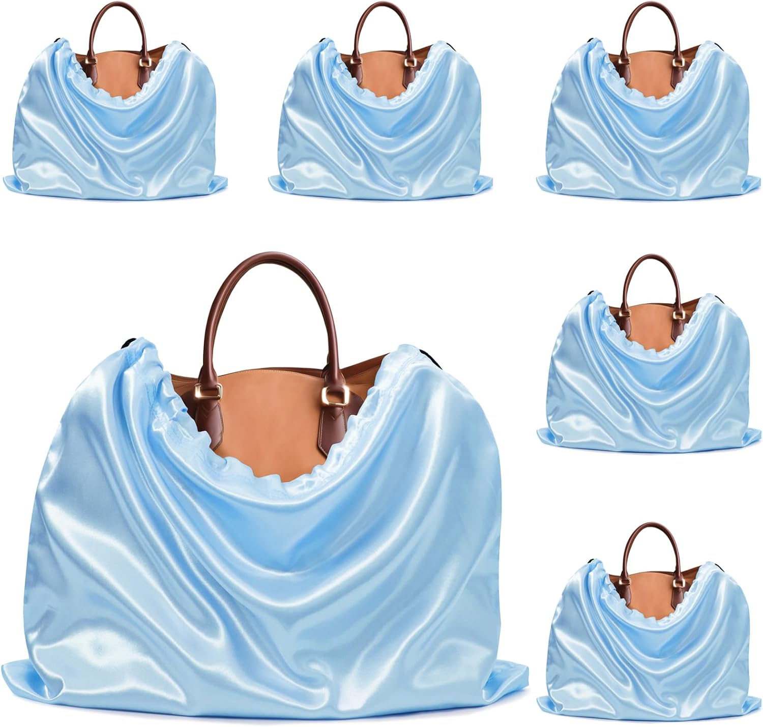Ersmak 6 Pack Dust Bags for Handbags - Baby Blue Silk Dust Cover Bag for Purses Shoes - Satin Drawstring Dustproof Bags for Travel Storage - 19.7 x 15.7 In