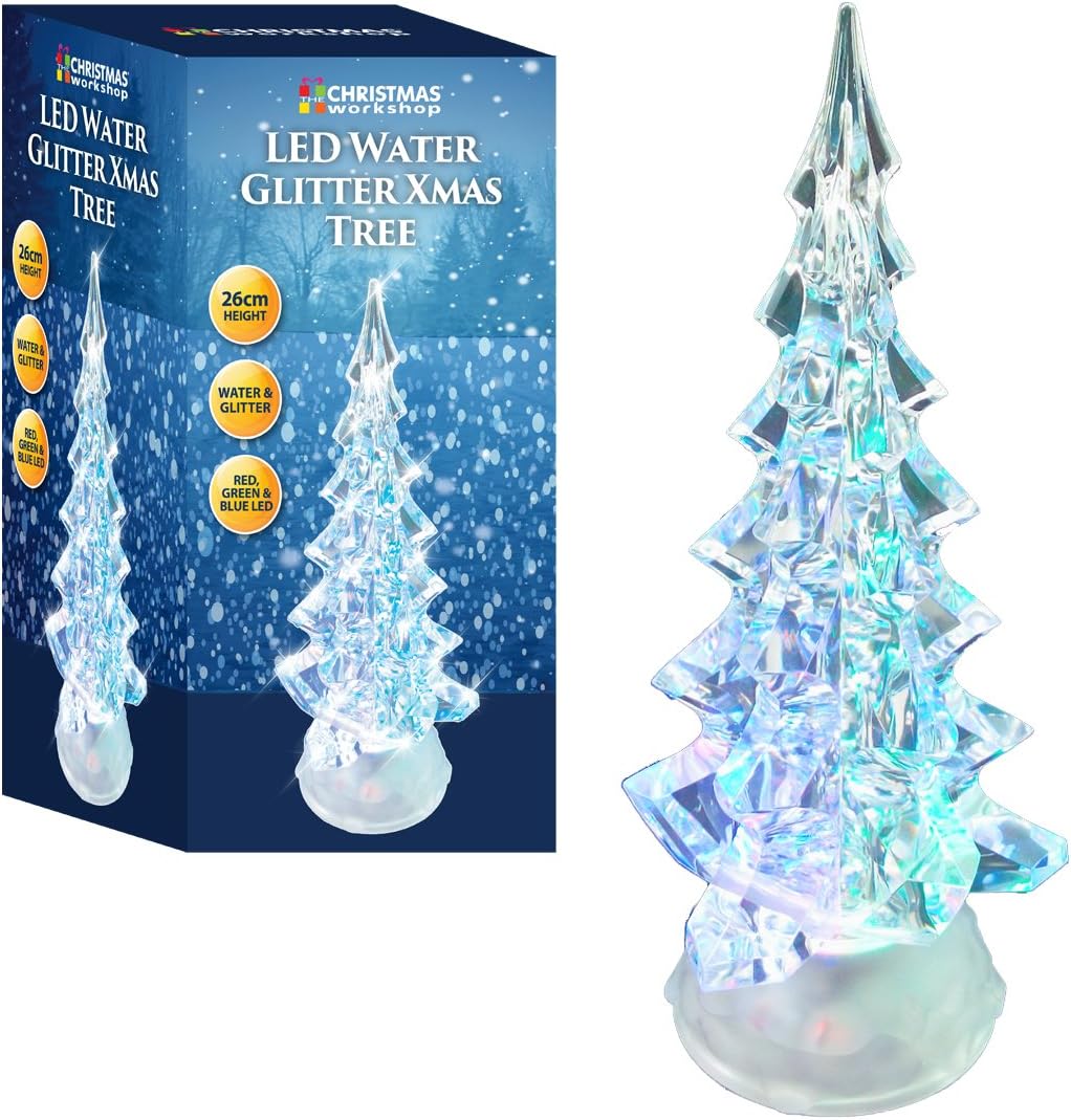 The Christmas Workshop 89280 26cm Colour Changing LED Tree | Indoor Christmas Decorations | Battery Operated | 26cm x 12cm x 12cm, Acryl, White