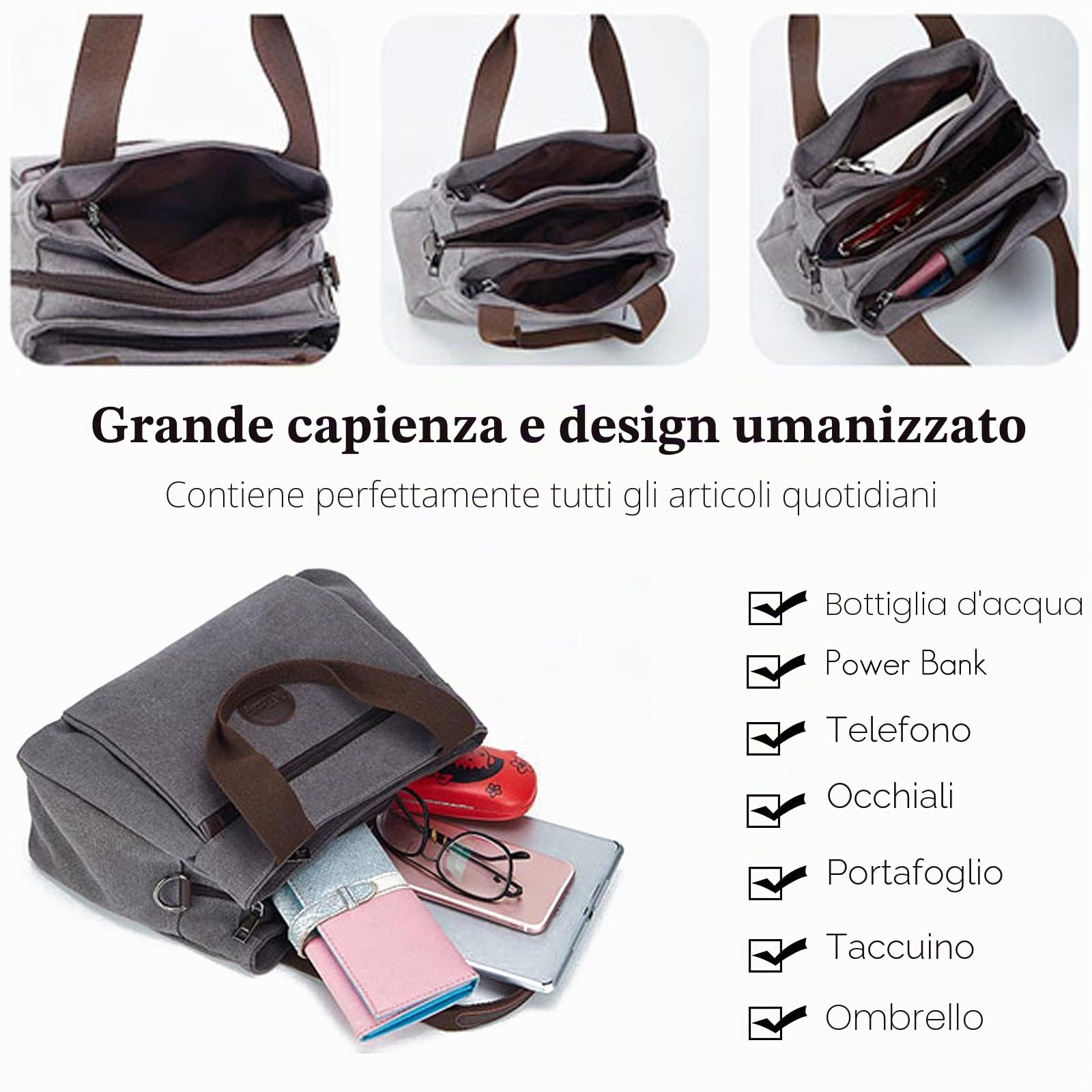 FANDARE Donna Borsa Tracolla Tela Borsa a Mano Borsa Spalla Borse e Messenger per 10.5 Pollice Tablet Borse Tote da donna Grande Shopping Viaggio Partito Work Pochette Crossbody Bag Black