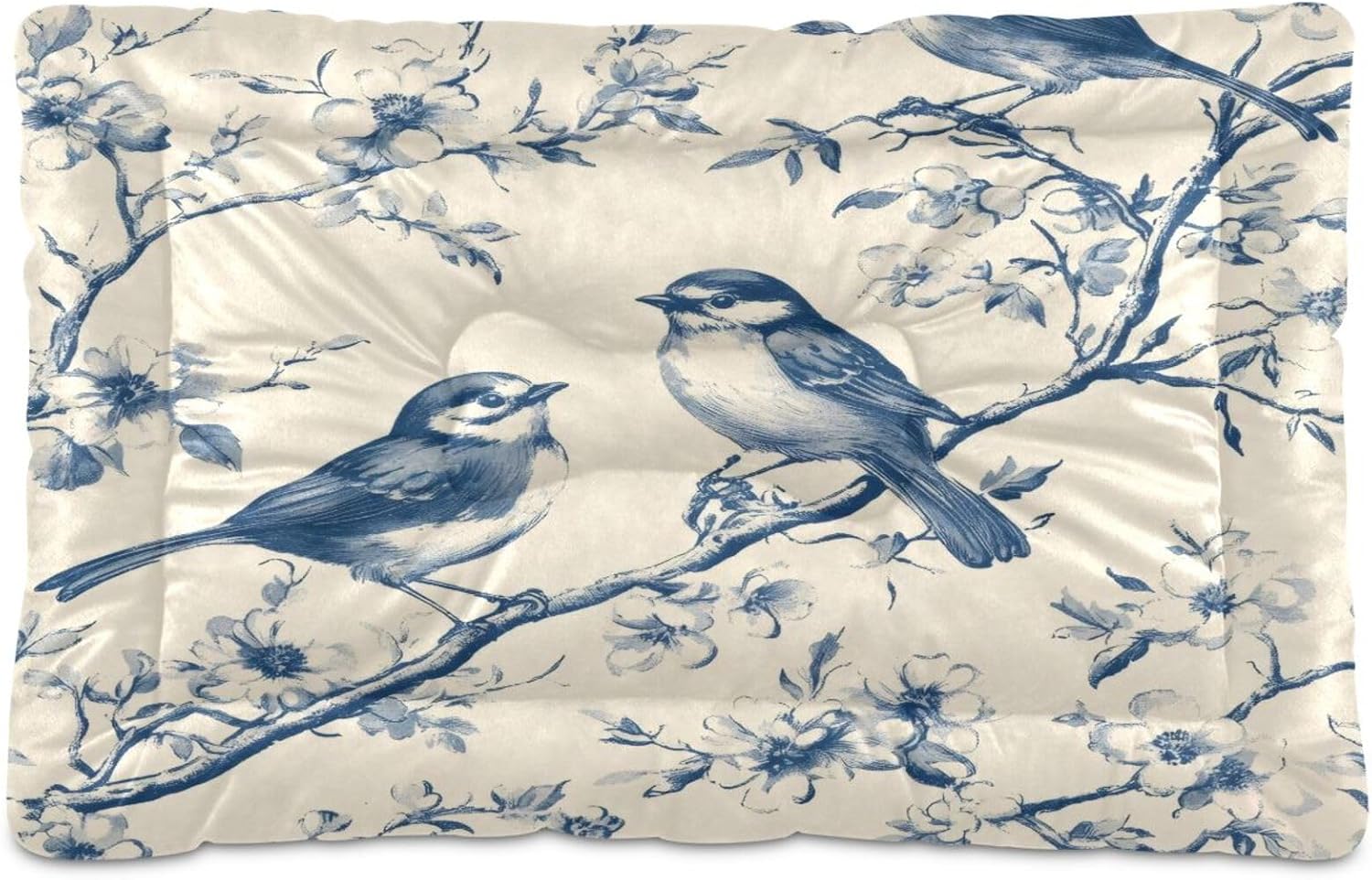 Vintage Floral Bird Dog Bed for Small Dogs, Comfy Thick Padding Non-Slip Dog Mat Machine Washable Pet Bed, 18"x24"