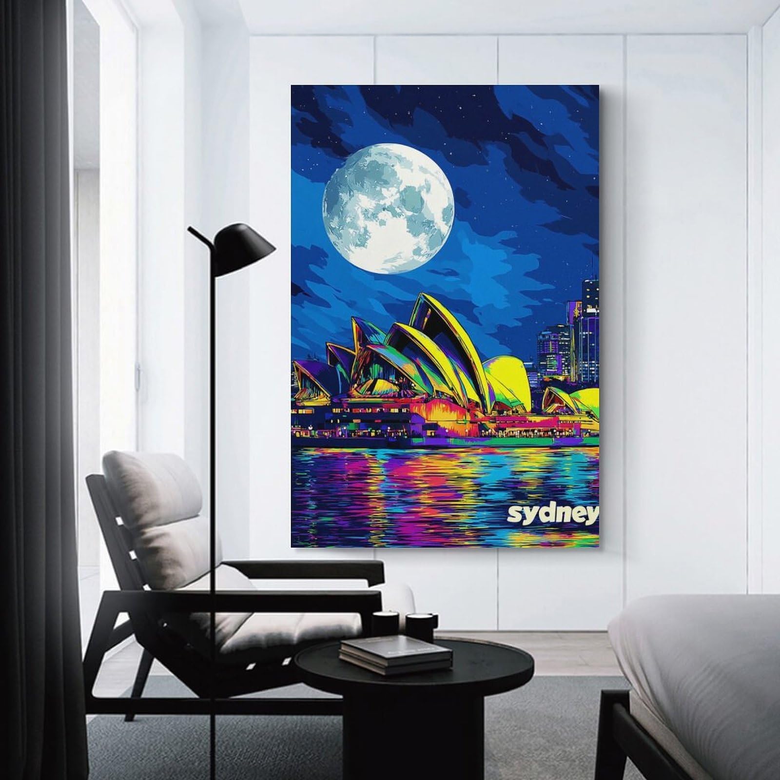 Junmoney Canvas Wall Art Colorful Sydney Opera House Under The Moonlight, 12x18inch(30x45cm), for Living Room, Bedroom, Office Or Hallway, Decorative Artwork with Broad Appeal