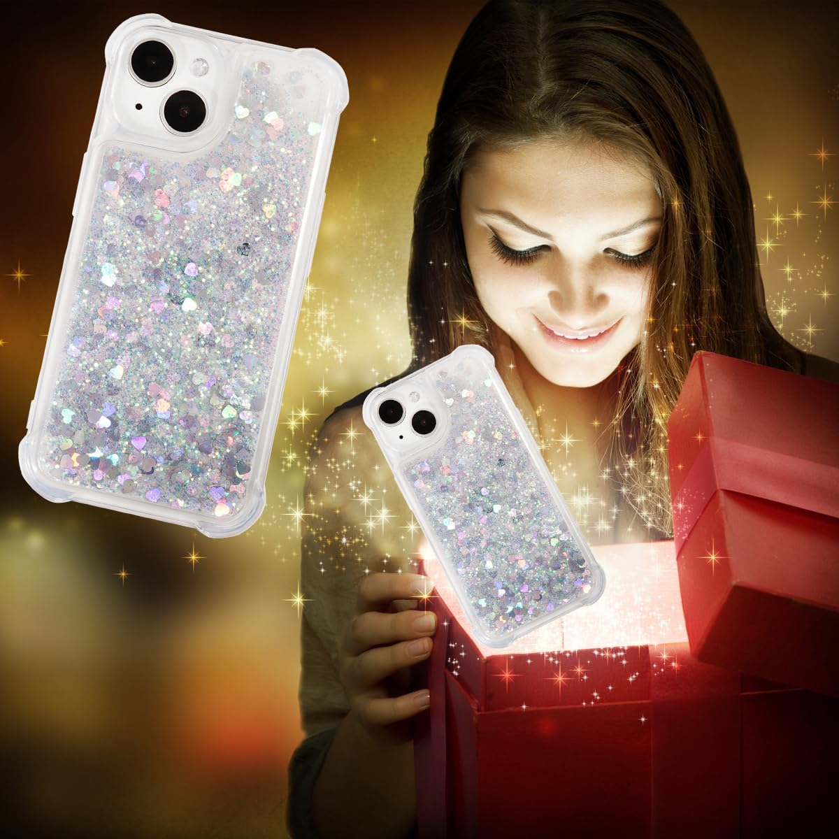 Glitter Case Compatible with iPhone 15 Plus Glitter Case Clear Soft TPU Rubber Bumper Bling Girly Women Cute Liquid Holiday Case for iPhone 15 Plus 6.7 inch (Silver) - Image 5