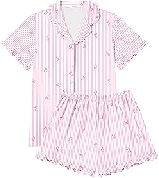 Ekouaer Pajamas for Women Sets Cute Pjs Button Down 2 Piece Short Sleeve Ruffle Lounge Set Sleepwear