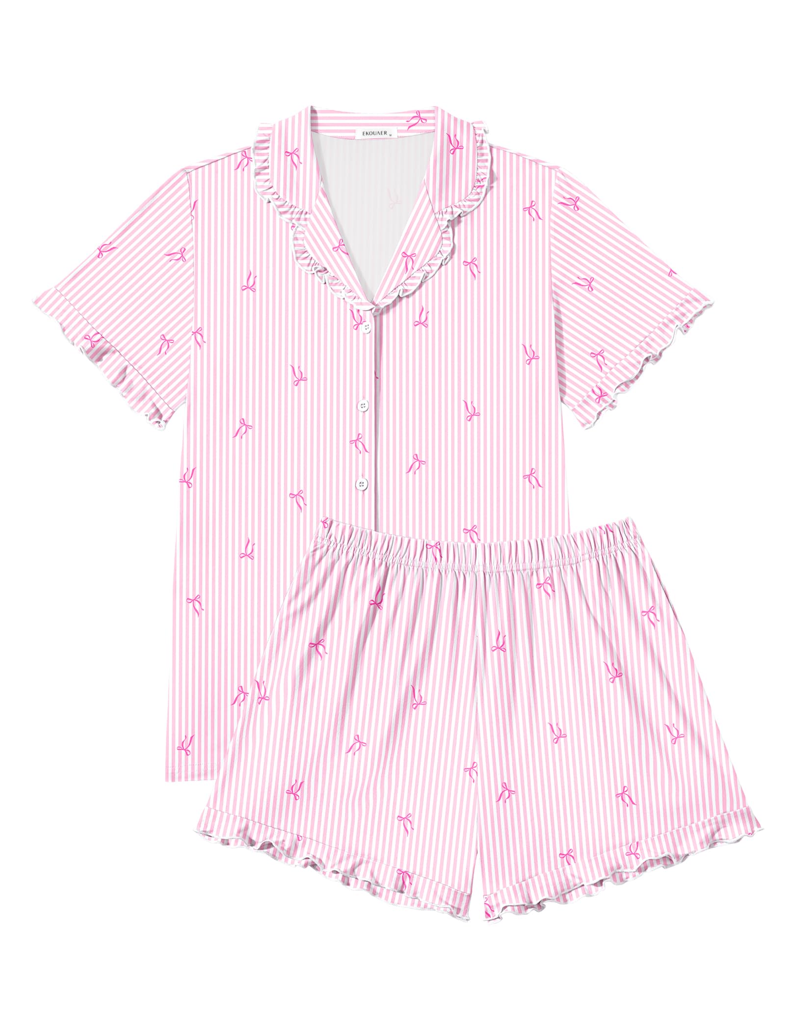 Ekouaer Pajamas for Women Sets Cute Pjs Button Down 2 Piece Short Sleeve Ruffle Lounge Set Sleepwear - 1