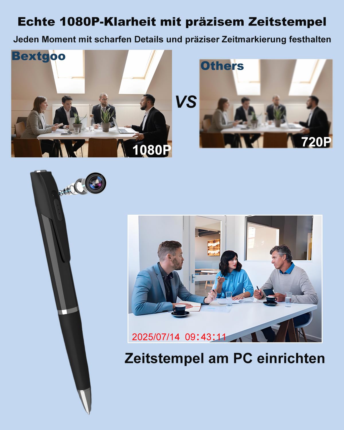 Mini Kamera, 1080P Full HD Mini Überwachungskamera mit 64GB Speicherkarte, Kugelschreiber Kamera, Video und Foto Shooting, Loop Speicher, StiftKamera, Kleine Überwachungskamera für Indoor/Outdoor