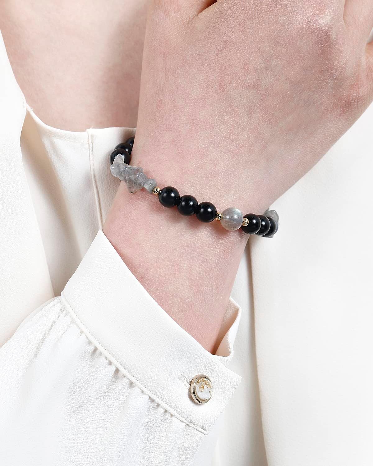 Jewever Natural Real Moonstone/Black Obsidian Bracelets Crystals and Gemstones Bracelet for Women Reiki Spiritual Handmade Amulet Protection Jewelry - Image 5