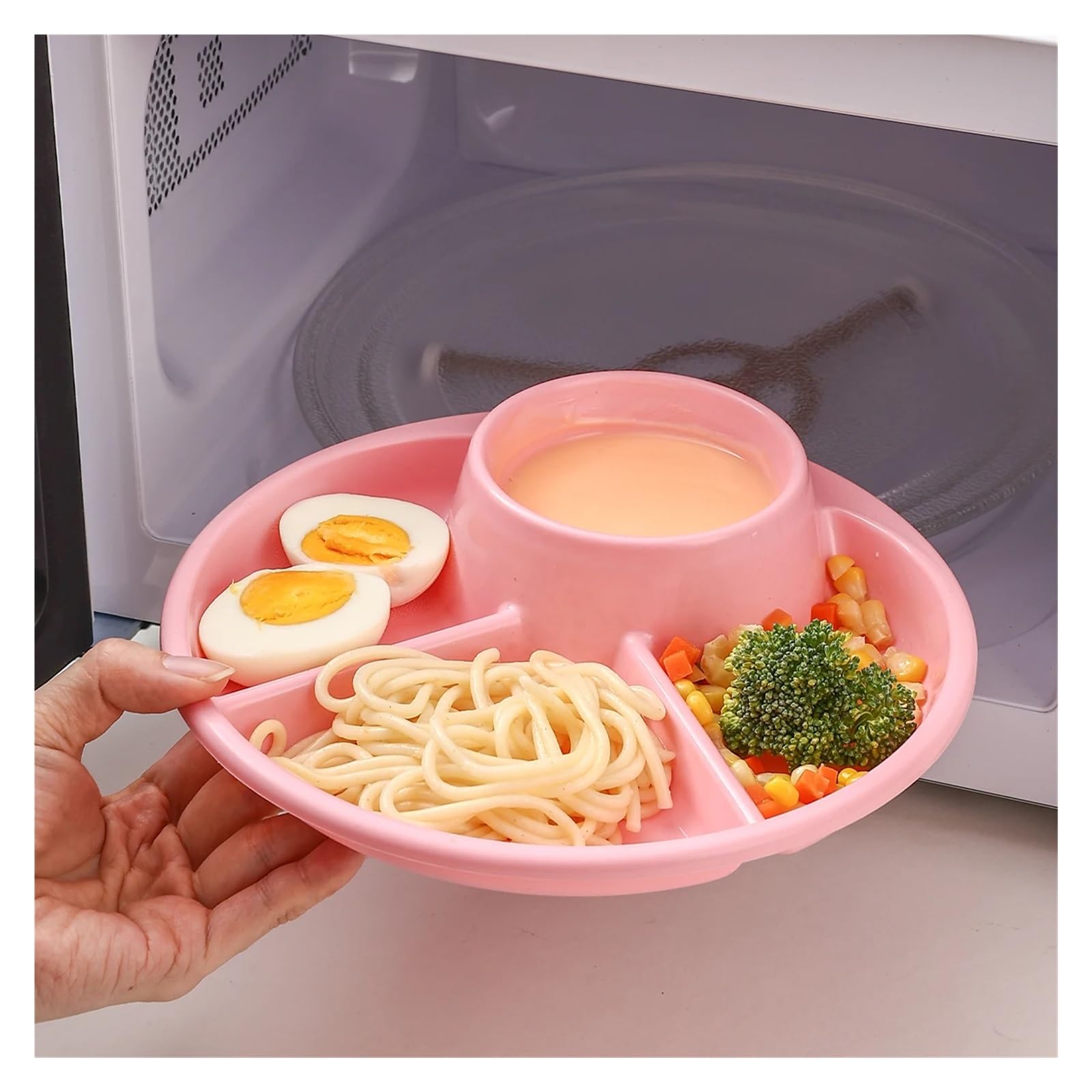 Obstsalatteller, mikrowellengeeignet, Wiederverwendbare, unterteilte Speiseteller, Dessertteller, Kuchenteller, Küchengeschirr(Pink,3pcs)