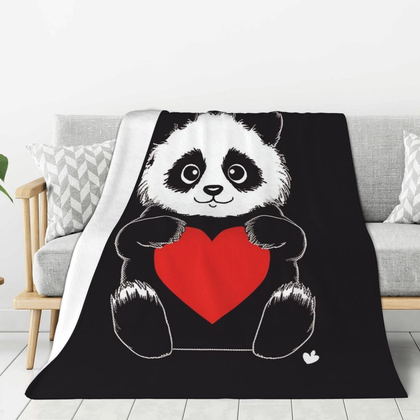 Panda Holding Heart Throw Blanket Plush Flannel Fleece Blanket, Soft Lightweight Cozy Blankets 60"X50" for Bed Couch Sofa Travel