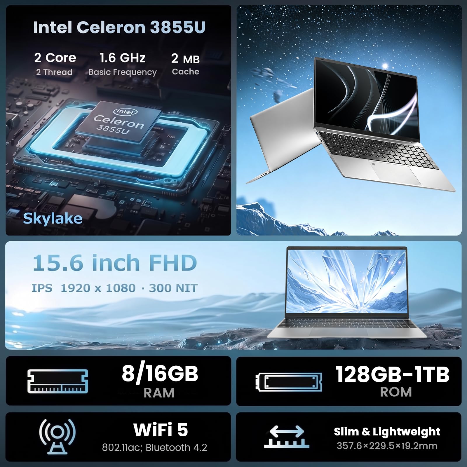 Kayoote 15.6" Computer Portatile Win 11 Pro, 8GB RAM 512GB SSD, Display 1080P FHD, Processore 3855U, Tastiera Retroilluminata, Impronta Digitale, USB3.0, 5000mAh, PC per Ufficio e Scuola