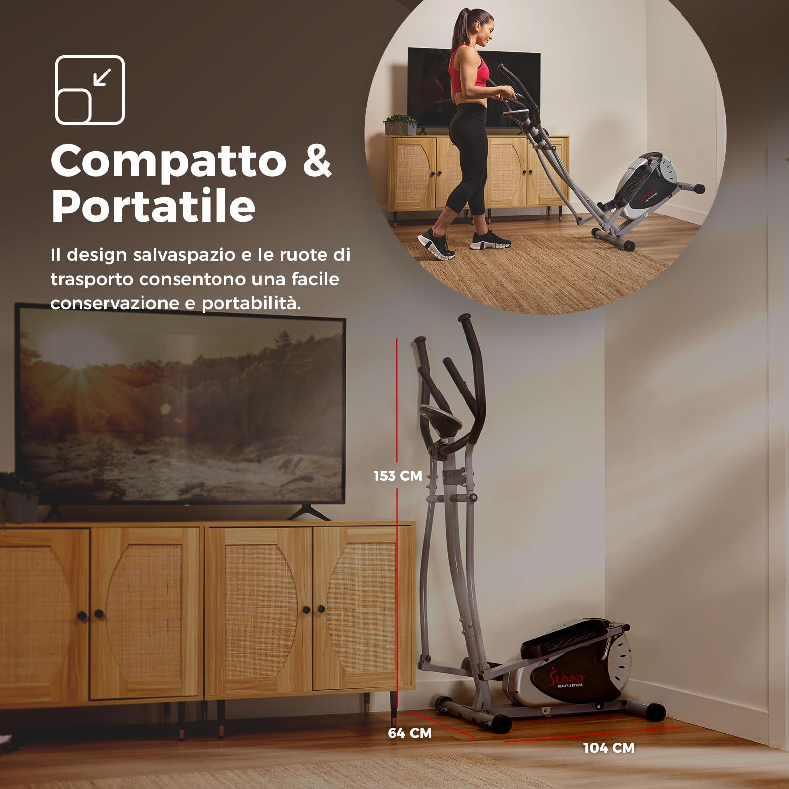Sunny Health & Fitness Upright Ellittica per Total Body Arm Leg Allenamento | Allenamento Total Body, Resistenza Magnetica Regolabile, Basso Impatto, Funzione Smart, Monitor Digitale, Bluetooth