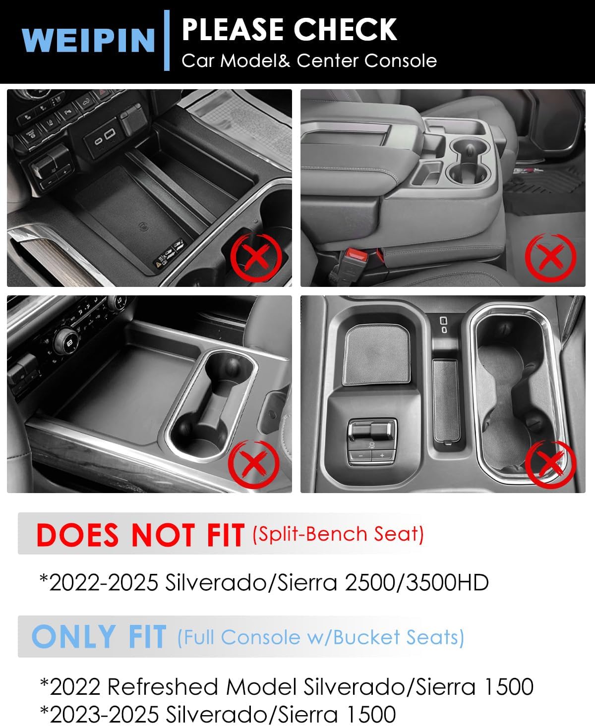 For 7PCS Silverado Sierra Center Console Organizer & Console Liners - Refreshed Models 2022-2026 Chevy Silverado/GMC Sierra 1500-2024-2026 Silverado/Sierra 2500HD 3500HD