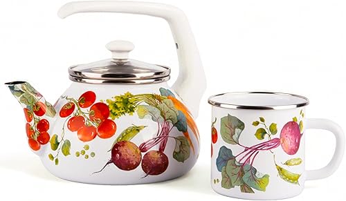 Miniatura 4 de Tetera esmaltada de 2.3 cuartos de galón, tetera para agua caliente que hierve rápidamente, tetera para estufa, tetera de agua caliente (huerto)