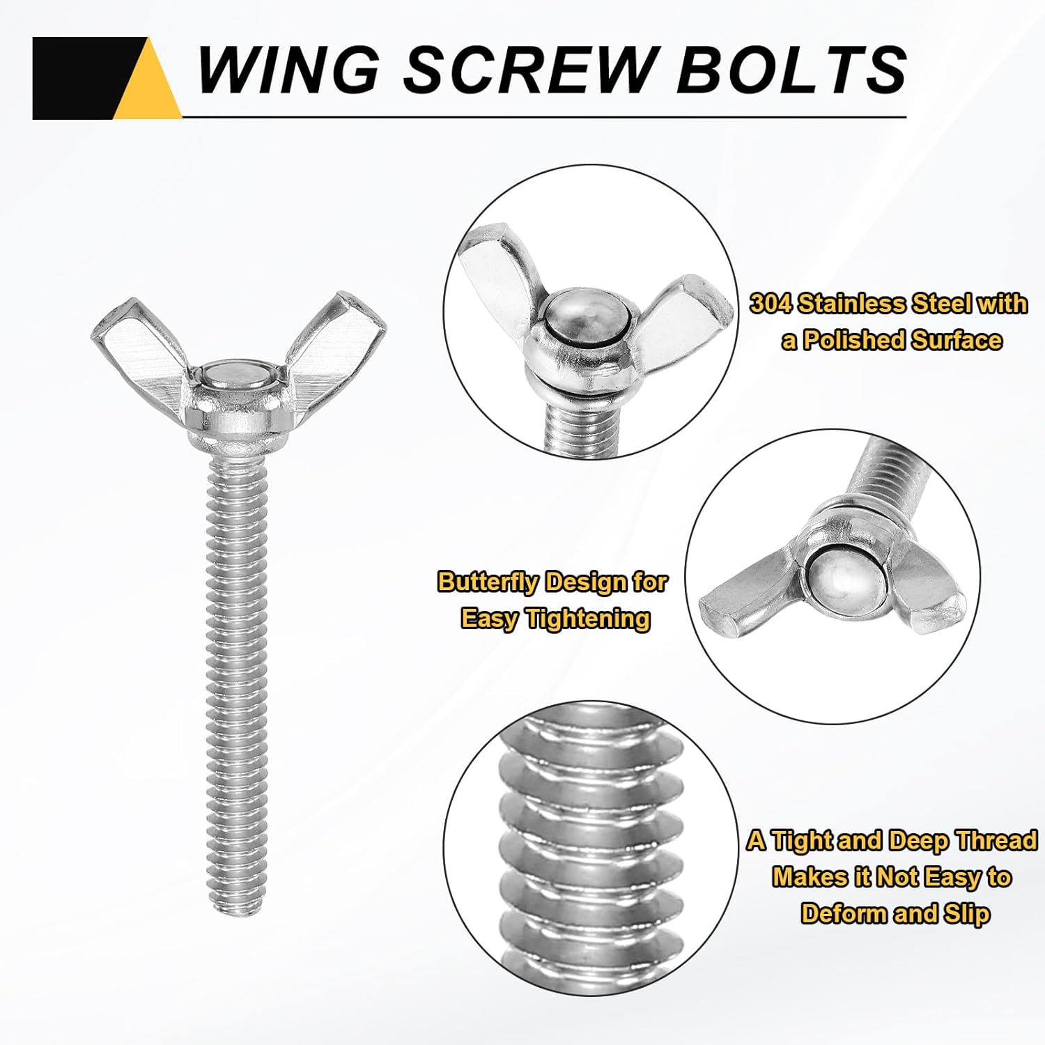 uxcell 20個 3/16-24インチ x 1-1/2インチ ウィングバタフライスクリューボルト、304ステンレススチール機械フ