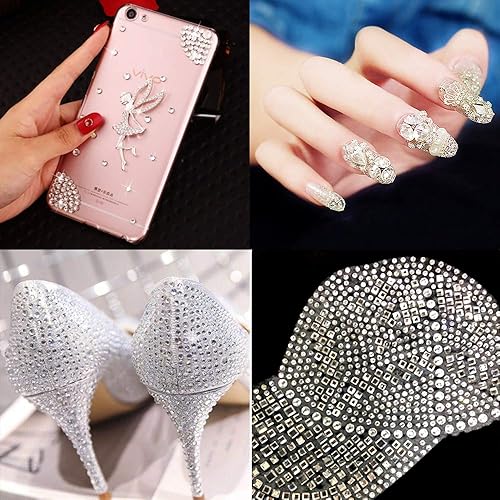 Miniatura 6 de OUTUXED 5040 diamantes de imitación transparentes 6 diamantes de imitación termoadhesivos de tamaño mixto para manualidades cristales de espalda