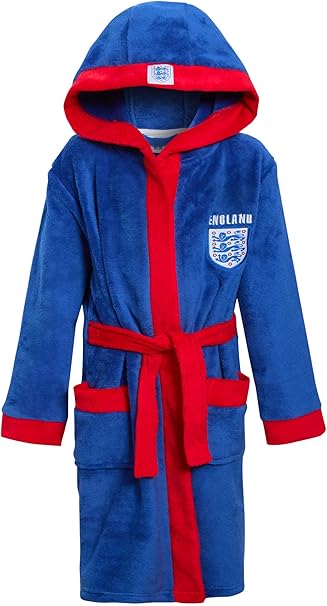  England Football Dressing Gown For Kids Hooded Bathrobe Boys Fleece England Robe Warm House Coat 
