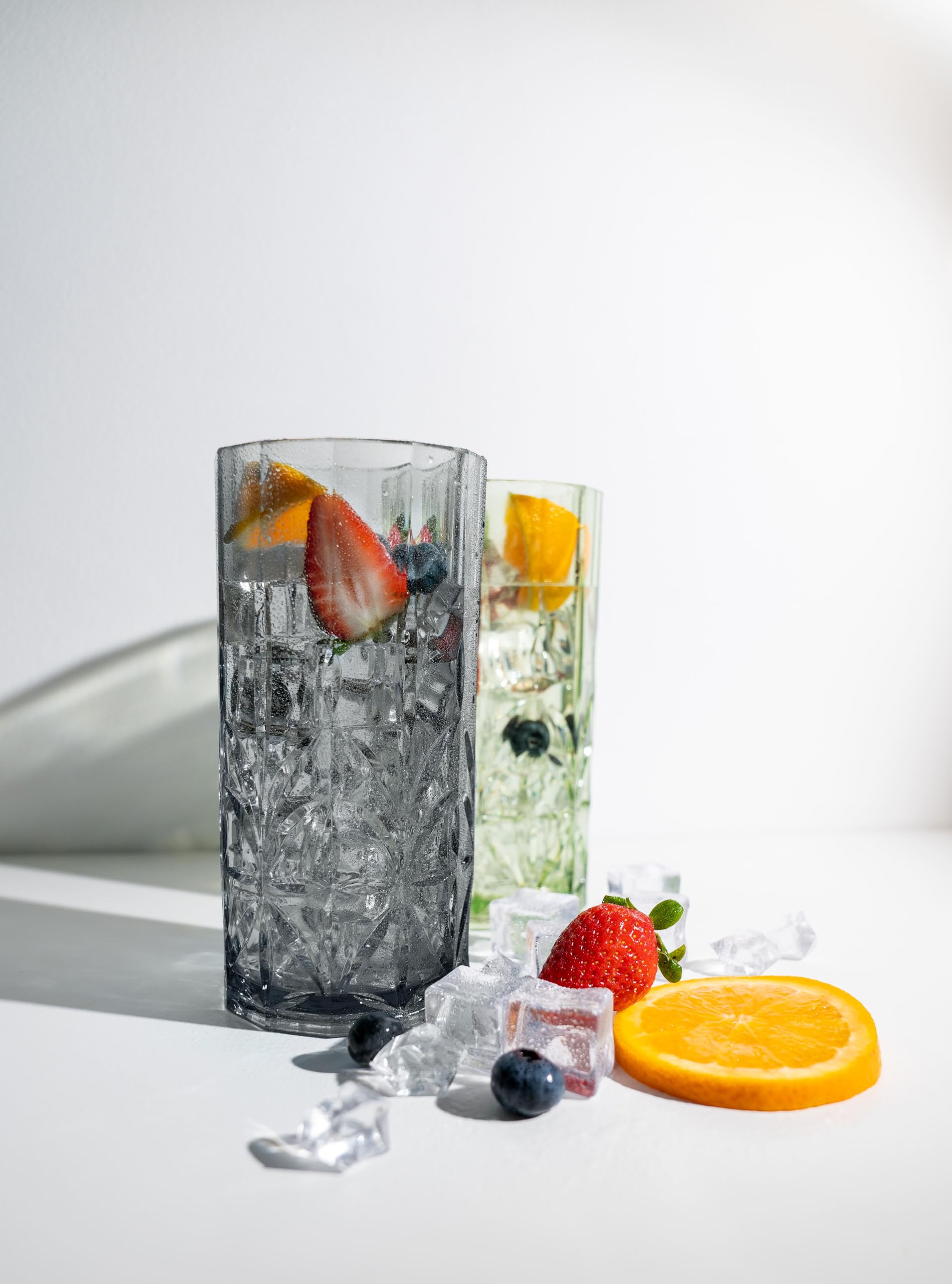 BELLAFORTE Set di 4 bicchieri alti infrangibili in Tritan, 510 g, bicchieri in plastica infrangibili, per regali, feste, Capodanno, senza BPA, lavabili in lavastoviglie, grigio fumo