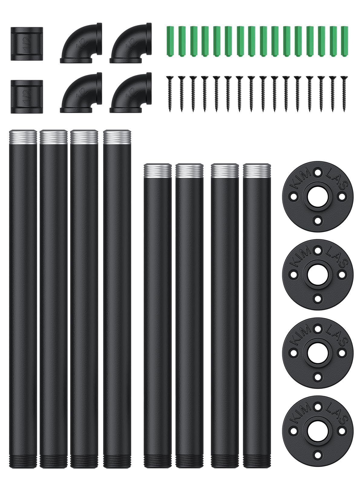 ESYNiC 2x60cm Tubi Appendiabiti da Parete in Ferro Stile Industriale Carico 25KG, Paio Attaccapanni da Muro Salvaspazio Porta Asciugamani da 60x25cm per Ingresso Guardaroba Bagno Ristorante - Nero