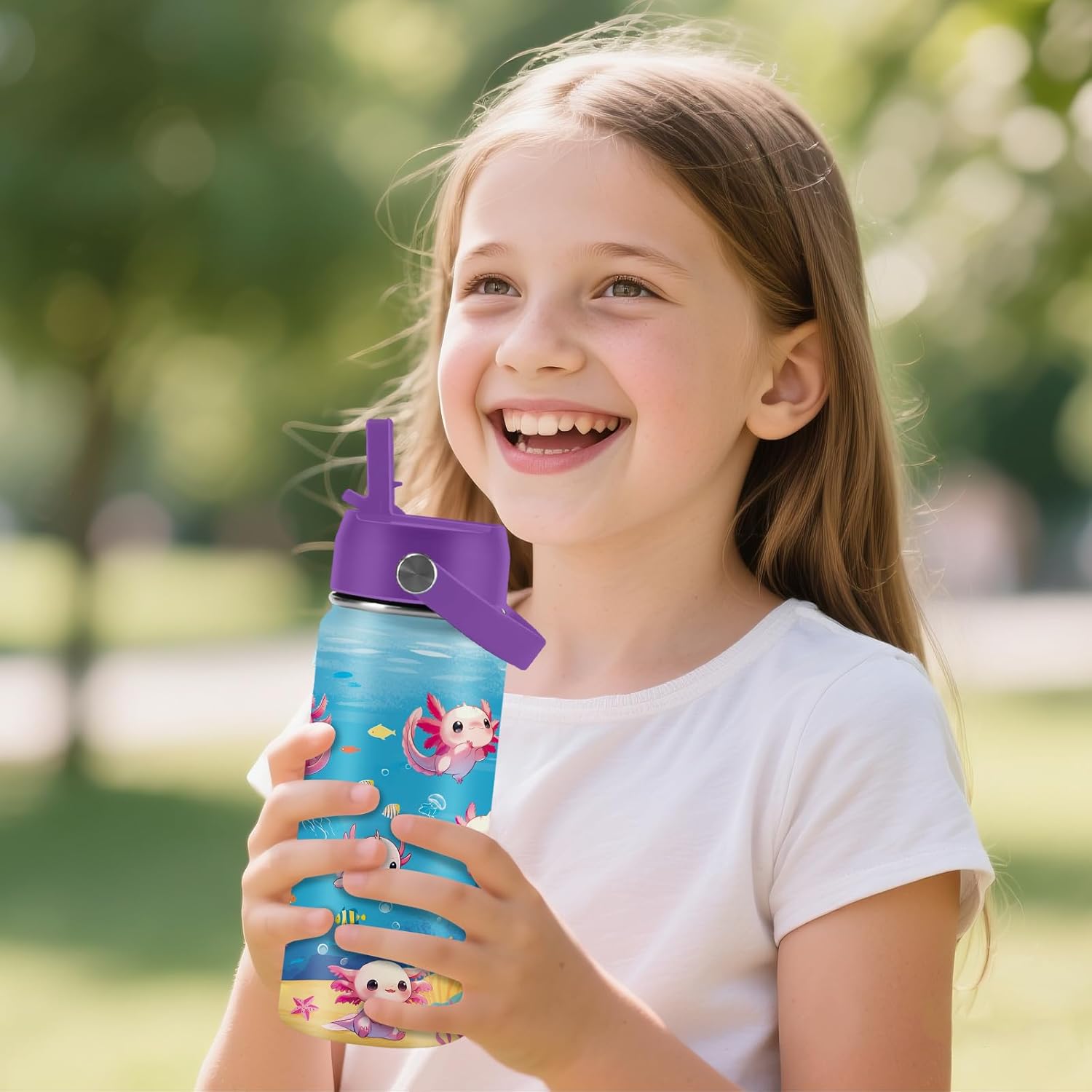 Axolotl Gifts for Girls 16 oz Kids Water Bottle with Straw Lid, Stainless Steel Insulated Tumbler, Leak Proof, BPA-Free,Adorable Ocean Animal Mug Cup for Sports,Travel Children Birthday Gifts (1pc) - Image 7