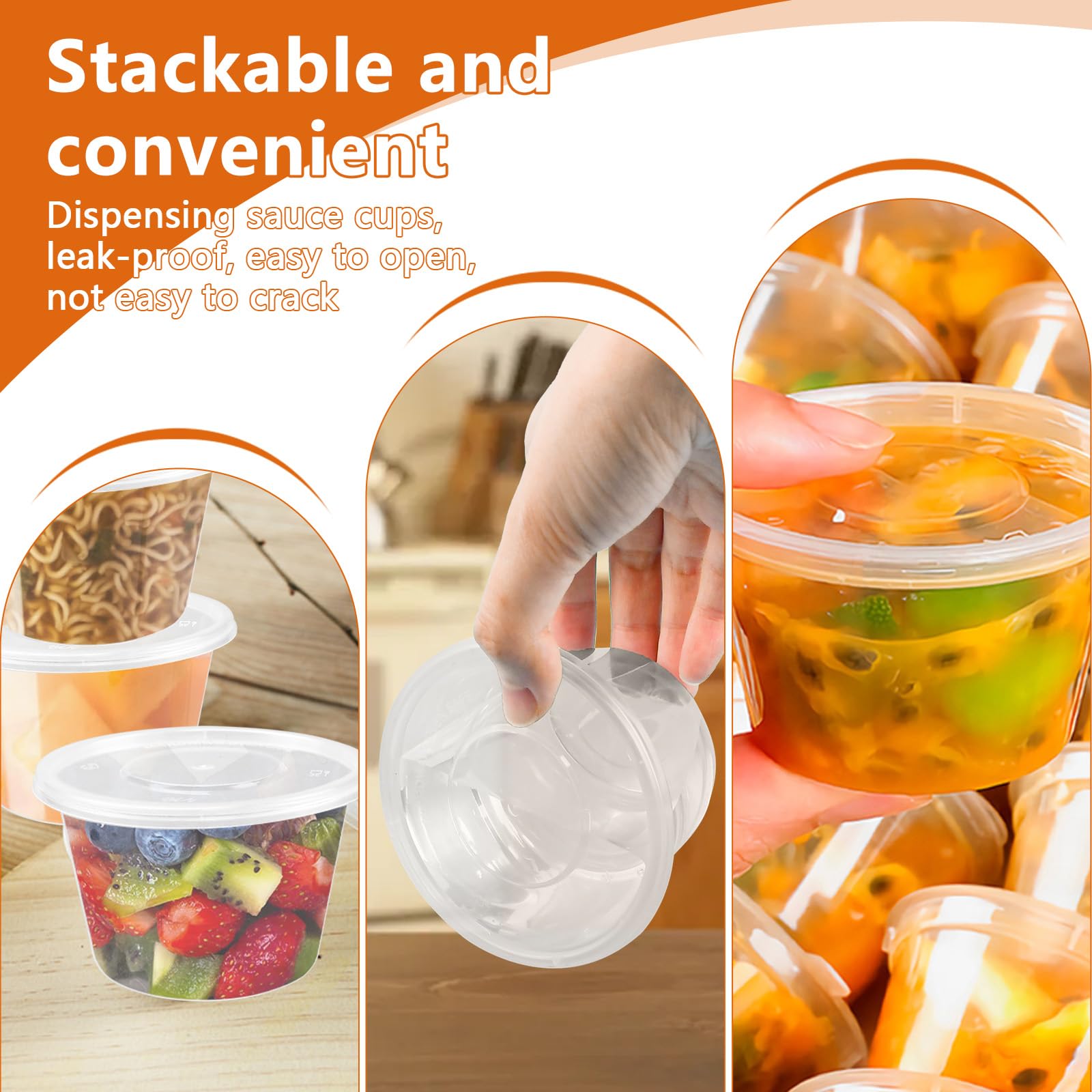 LANSKYLAN 50 Pezzi Piccoli Contenitori con Coperchio 200ml Vasetti di Plastica con Coperchio Barattoli Trasparente per Alimenti Contenitori Piccoli per Alimenti per Salse Zuppe Condimenti Creme e DIY