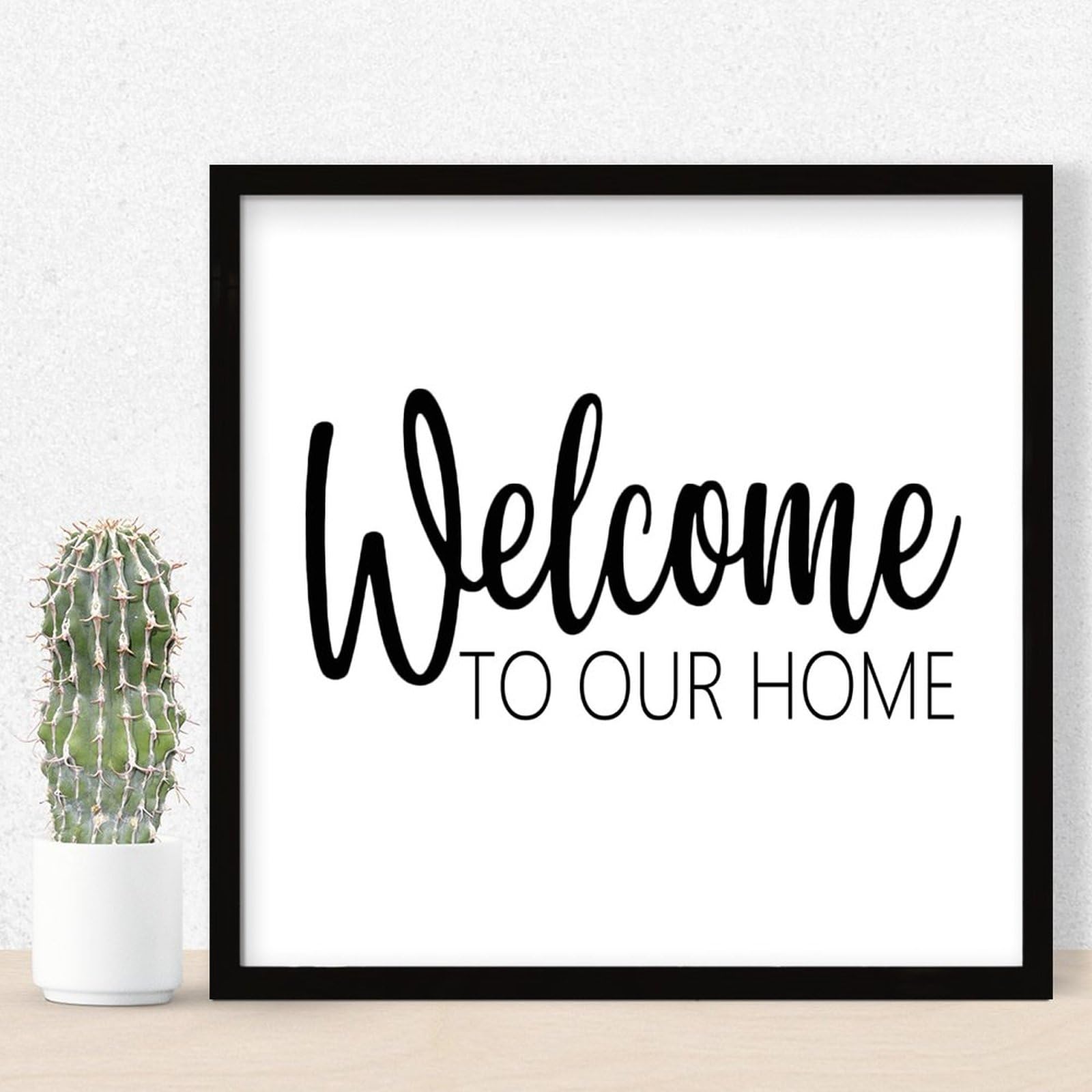 WSDESDEC Welcome To Our Home Wood Framed Sign Wall Art Motto Decor Farmhouse with Saying Quotes Signs Motivational Wooden Plaque Sign for Living Room Table House 12x12in
