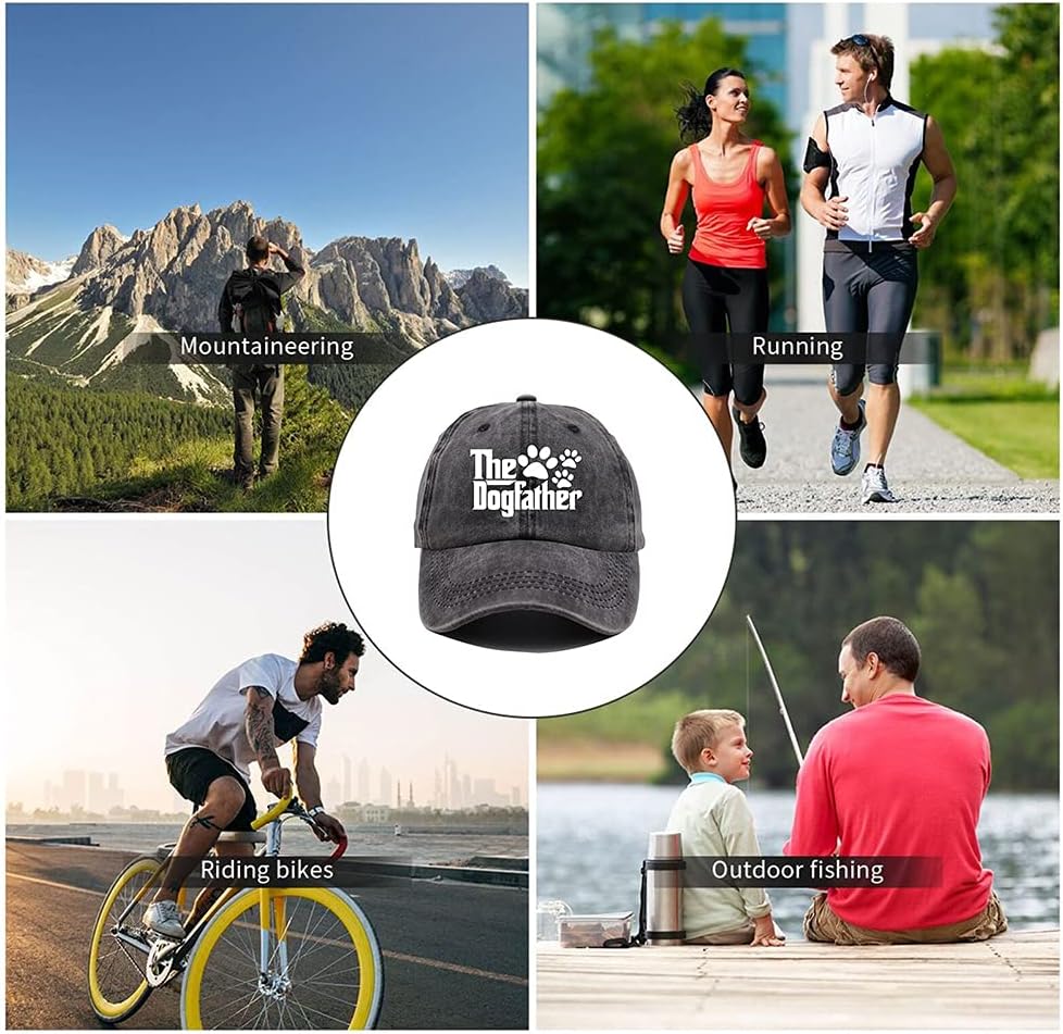 The Dogfather Paw Hat, Best Dog Dad Hats, Father's Day Adjustable Washed Denim Baseball Cap for Men - Image 5