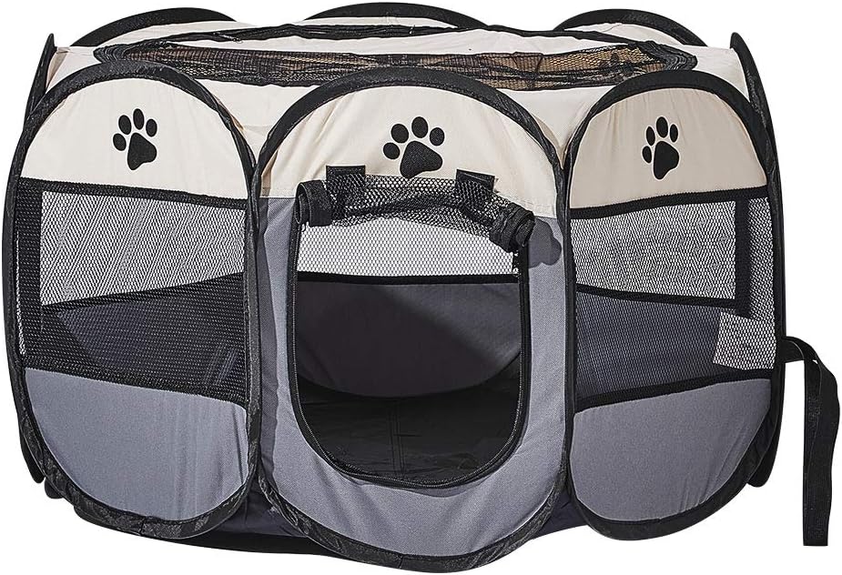 XhuangTech Soft Fabric Portable Foldable Pet Dog Cat Playpen, Exercise Kennel Dogs Cats for Indoor/Outdoor Use, Water Resistant Removable Mesh Shade Cover D40 x H23 inch(Grey)