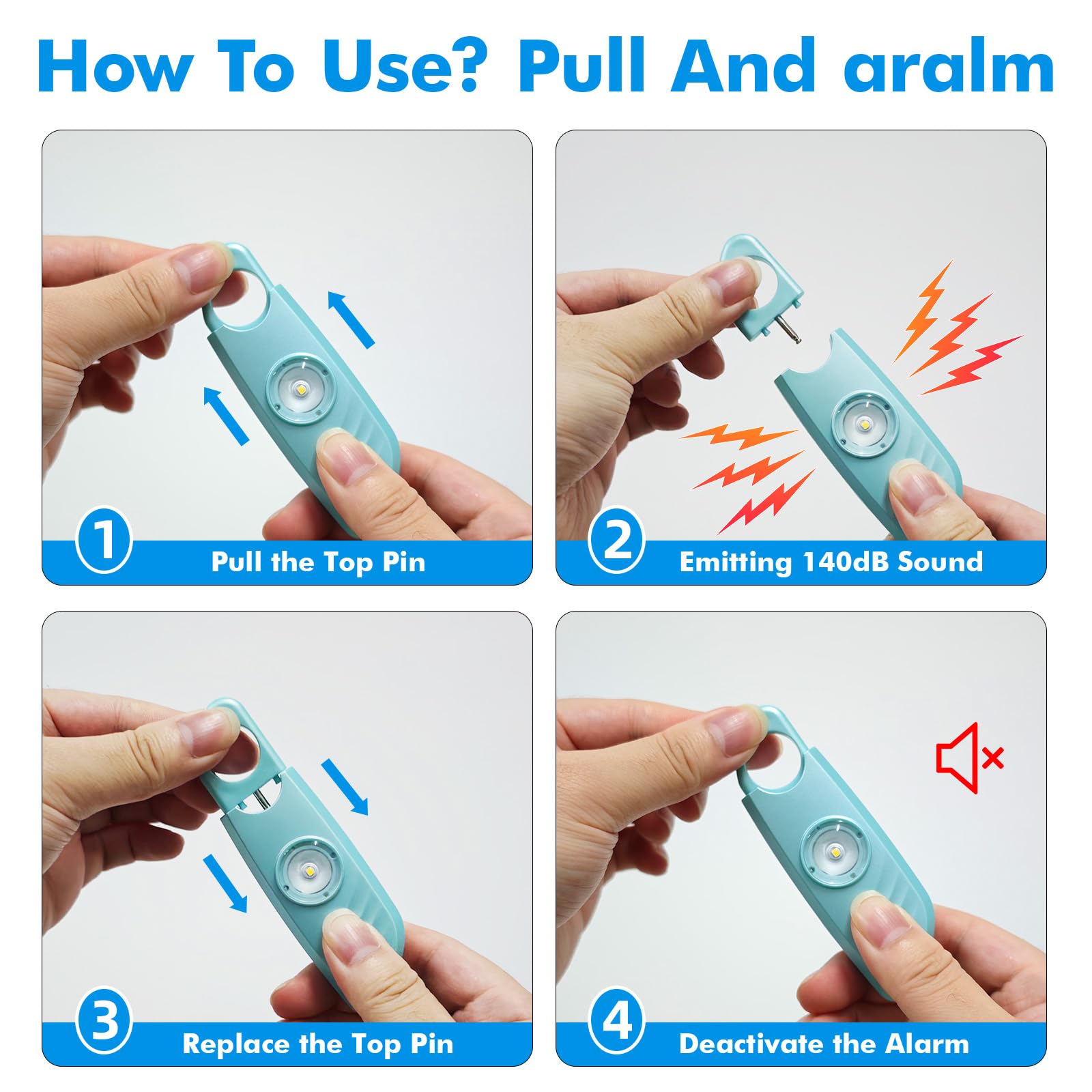 Fuers Personal Alarms for Women 2Pcs Safety Keychain Personal Alarm with 140dB Loud Security Siren with Strobe Light - Image 4