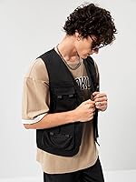 Vista 3 de Verdusa Chaleco tipo cargo steampunk sin mangas con hebilla con cremallera y bolsillo con solapa para hombre