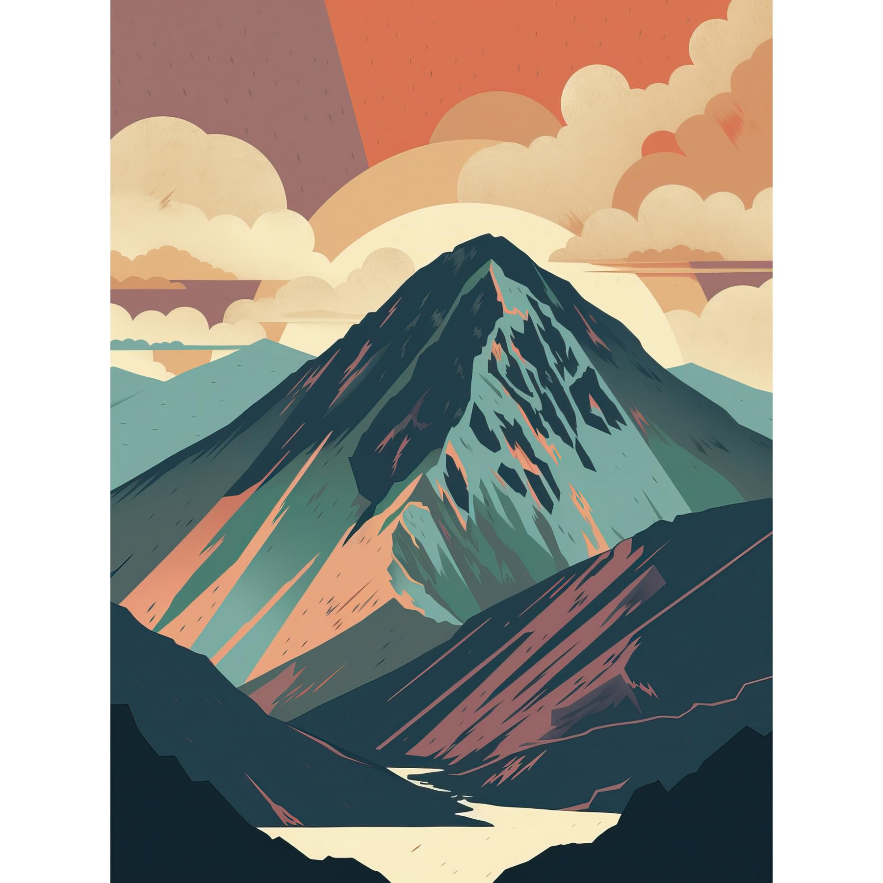 Artery8 Mountain Hill Sunrise Boho Landscape Illustration Large Wall Art Poster Print Thick Paper 18X24 Inch