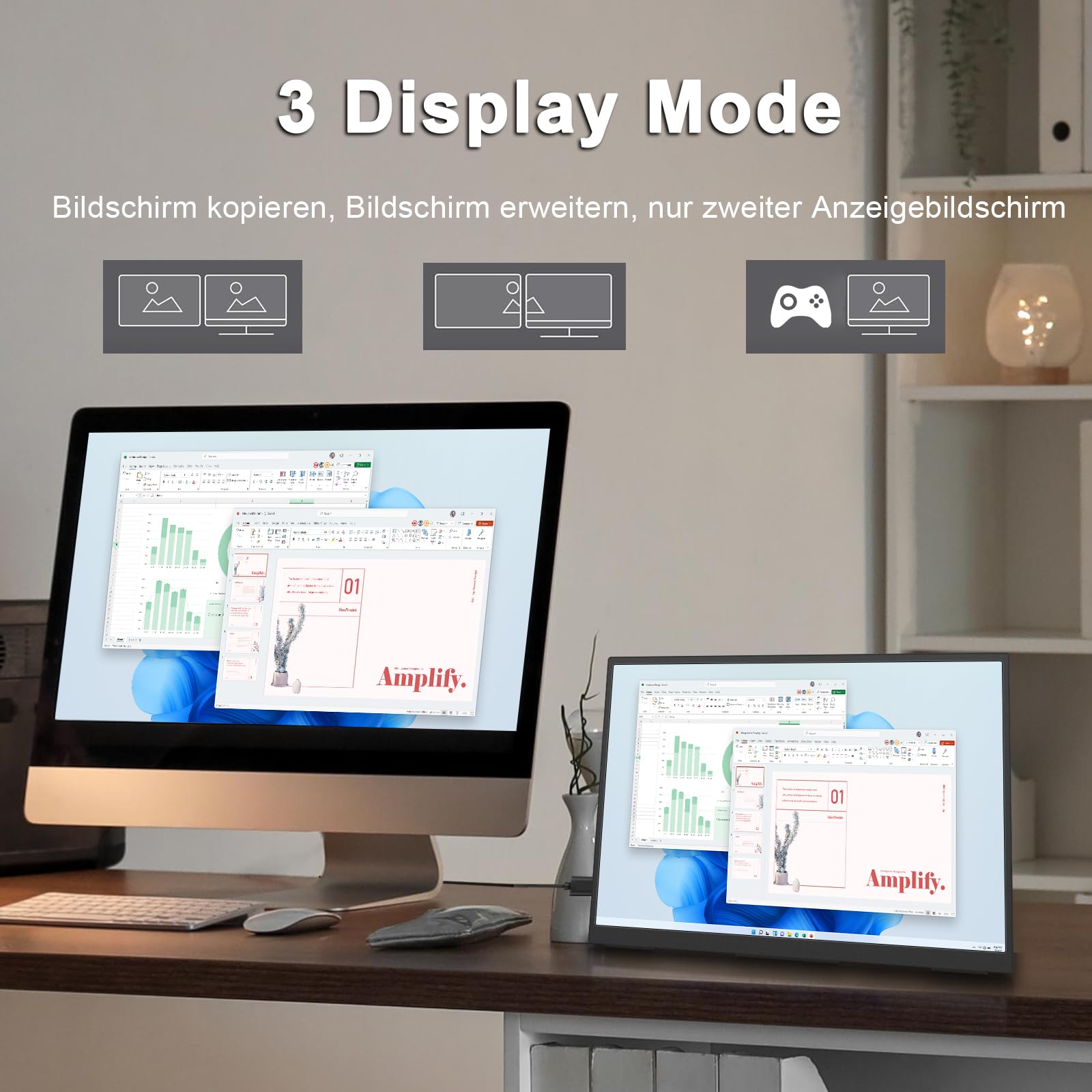 10,5 Zoll Tragbarer Monitor 1920x1280 3:2 Mini-Bildschirm|500 Nits hohe Helligkeit+2000:1Kontrastverhältnis|Ultradünnes Gehäuse mit 45°-Ständer|Dual-Port HDMI/USB-C für Laptop/Mobilgerät/Mac