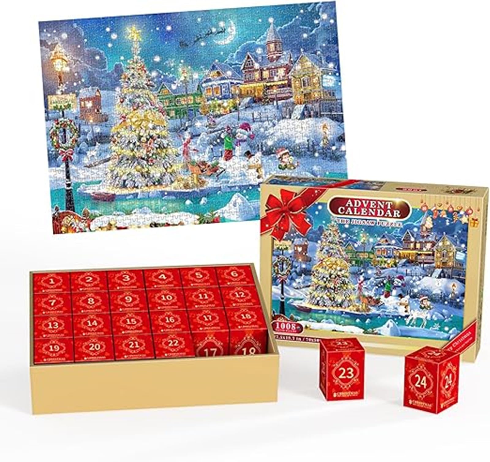 Adventskalender Puzzle 2025 Weihnachtsmann 1008 Teile – 24 Boxen Countdown Puzzle Für Erwachsene & Kinder