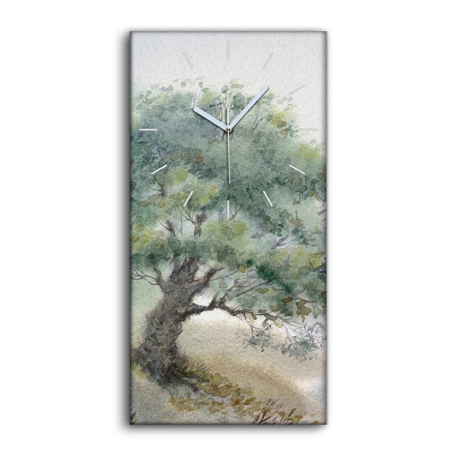 Horloge sur Toile Arbre Aquarelle 30x60cm - Pendule Murale Silencieuse