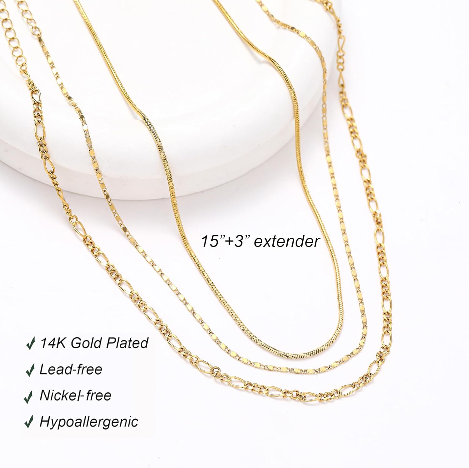 wgoud Gold Necklace for Women Waterproof,14K Real Gold Plated Herringbone Choker Necklace for Women Trendy, Dainty Gold Chain Necklaces Stack,Simple Layered Gold Necklaces for Women Jewelry Gifts - Image 6