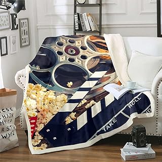 Movie Theater Theme Throw Blanket Vintage Film Clapper Theme Fleece Blanket for Kids Child Boys Girls,Filmstrip Printed Blanket Retro Cinema Flannel Blanket 60