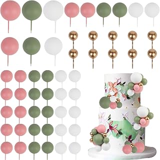 CORNER LACE 52 piezas de decoración de pastel de bolas-rosa, verde, blanco, bola de oro, púas de postre, decoración para cupcakes, fiesta de cumpleaños, baby shower, género, suministros para pasteles