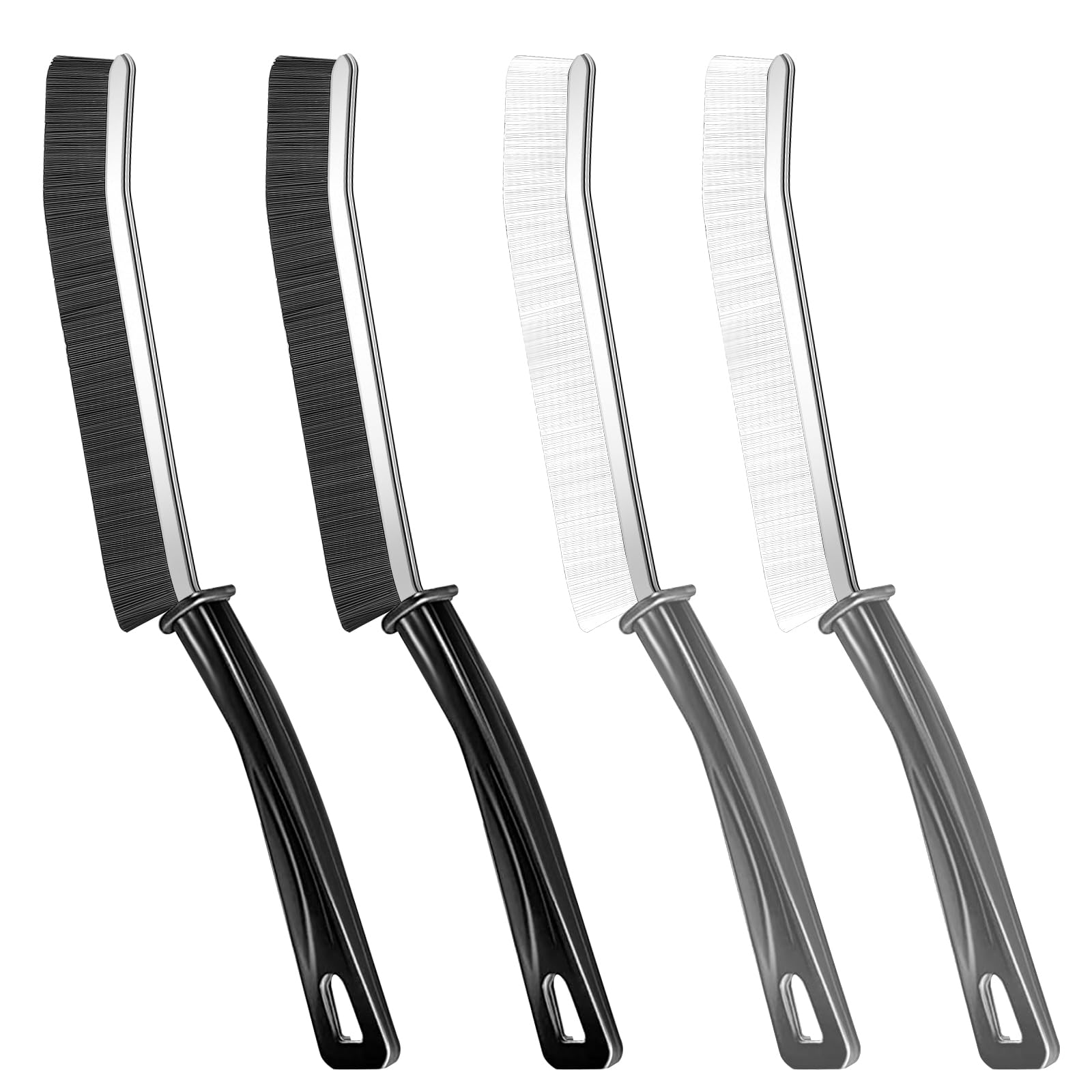 Bravebull White Black 4Pcs Multifunction All-Around Household Cleaning Brushes - Radiator & Gap Cleaning Brush, Hard Bristle Crevice & Grout Brush